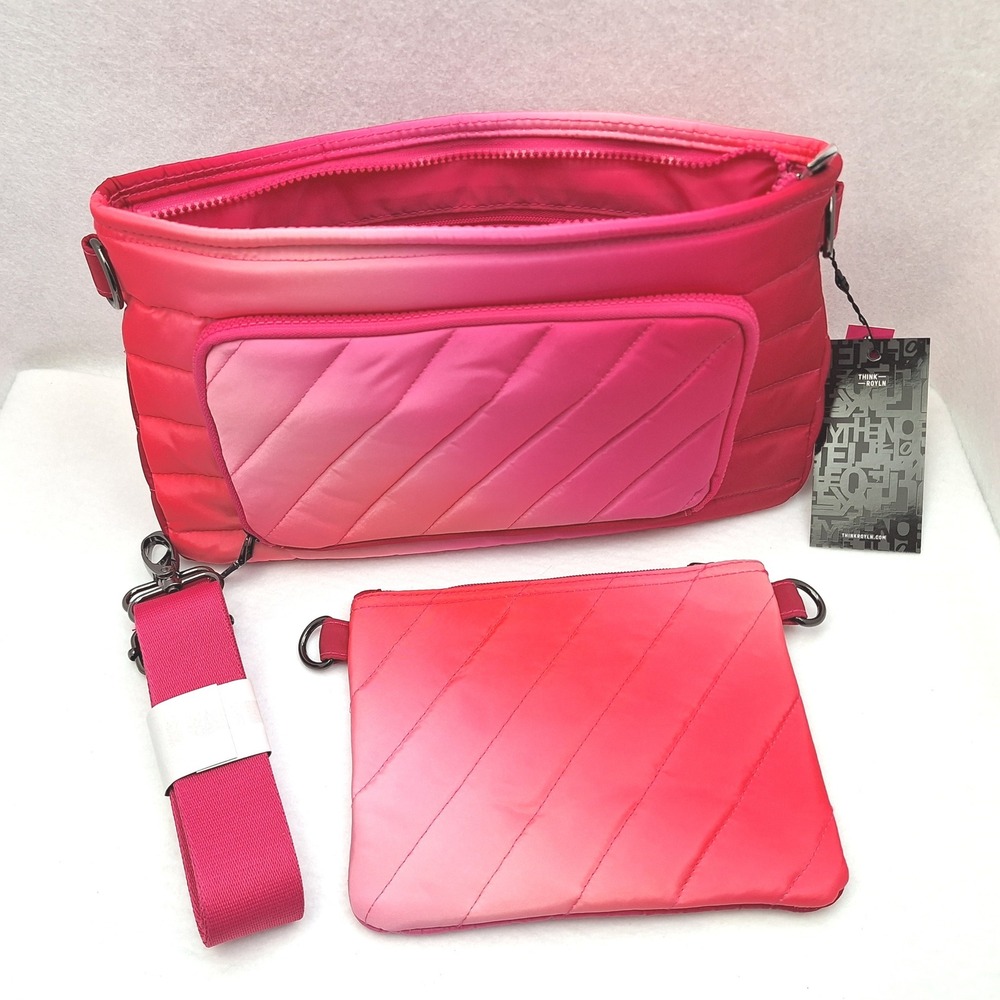 Think Royln Downtown Crossbody Bag Pink Ombre Quilted‎ with RFID New $148